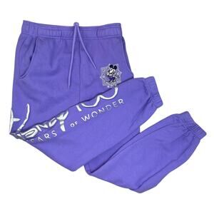 Disney Parks 100 Years Of Wonder Purple Adult Sweatpants Embroidered Mickey Sz S